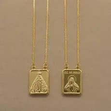 Escapulário Nossa Senhora Aparecida e Sagrado Coração de Jesus com Banho Ouro 18k