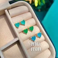 Brinco Feminino Coração 6mm Pedra Fusion - Semijóia banhada a prata 925