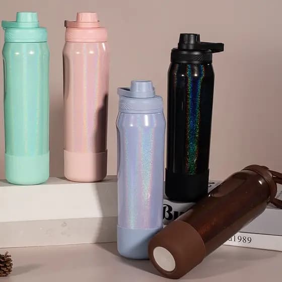 Garrafa Térmica 950ml  Personalizada com Brilho Perolada com Alça  Bebidas Geladas e Quentes K2 Hydra Rainbow