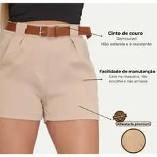 Short Femenina Social   Alfaiataria com  Cintura Alta Bolso Lateral + Cinto PROMOÇAO