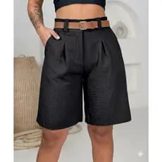 Bermuda Feminina Linho com Cinto – Modelo Alfaiataria com Bolsos Laterais e Cintura Alta Do M ao GG