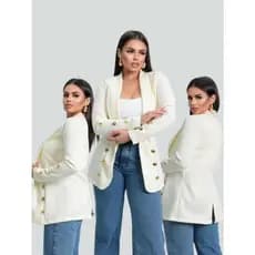 Blazer Social Liso Botões Alongado Feminino Acinturado Neoprene P M G GG