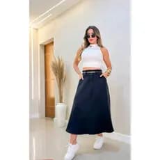 Saia Longa Feminina Alfaiataria Moda  Casual Básica Verão Cintura Alta Elegante Tendência na Promoçao