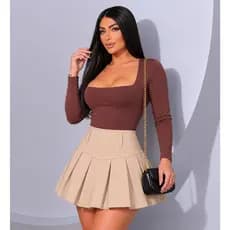 Saia Short Plissada Alfaiataria Feminina Cintura Alta Elegante