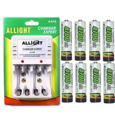 Kit Carregador De Pilhas Bivolt  Com 8 Pilhas Media AA Recarregável