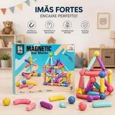 Brinquedo Educativo Infantil Bloco De Montar Com Imã Blocos Magnetico 64 Peças Criativo Blocos Coloridos