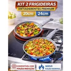kit Frigideira Antiaderente Cerâmica Não Gruda Indução Ovos Frita Sem Óleo 20cm ou 24cm