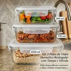 Kit de 3 até 12 Pote de Vidro hermético com tampa antivazamento 360  ml, 570, 1000 ml Marmita Papinha