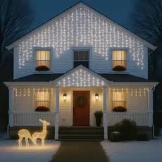 Cascata Natal 400 Lâmpadas LED Com 8 funções ou Fixo Fio Branco Pisca Pisca Decoração Iluminação