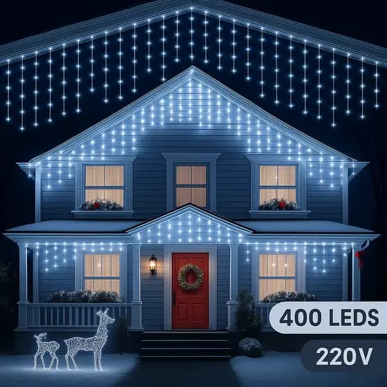 KIT Cascata Natal Fio Branco Quente Branco FRIO Pisca Pisca 10m Fixa 400 Led 220V