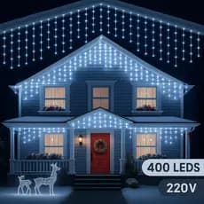 KIT Cascata Natal Fio Branco Quente Branco FRIO Pisca Pisca 10m Fixa 400 Led 220V