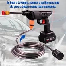 Lavadora de Alta Pressão Sem Fio Portátil Recarregável - Pistola Lava Jato Bivolt 1 Bateria