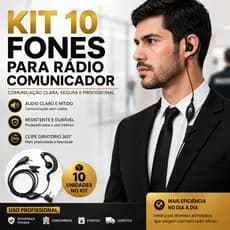 Kit 10 Fones Para Rádio Comunicador Baofeng BF 777S Kenwood 2 Pinos PTT Segurança Portaria Eventos Obras
