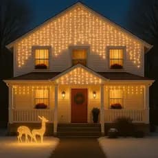 Cascata Natal 400 Lâmpadas LED Com 8 funções ou Fixo / Fio Branco Pisca Pisca Decoração Iluminação
