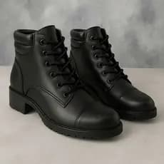 Bota Coturno Casual Feminina Cano Curto Baixo Médio Confortável Macia - Preta Femmy