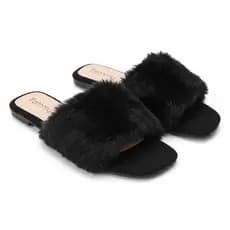 Pantufa Rasteirinha Pelúcia Luxo, Bico aberto, Rasteira com Pelinho Feminina - Chinelo de Quarto,  Do 34 ao 40