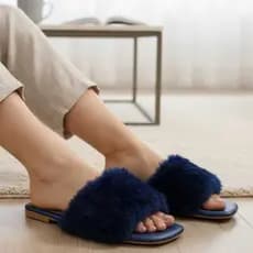 Pantufa Rasteirinha Pelúcia Luxo, Bico aberto, Rasteira com Pelinho Feminina - Chinelo de Quarto,  Do 34 ao 40