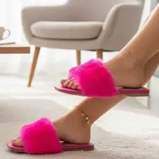 Pantufa Rasteirinha Pelúcia Luxo, Bico aberto, Rasteira com Pelinho Feminina - Chinelo de Quarto,  Do 34 ao 40