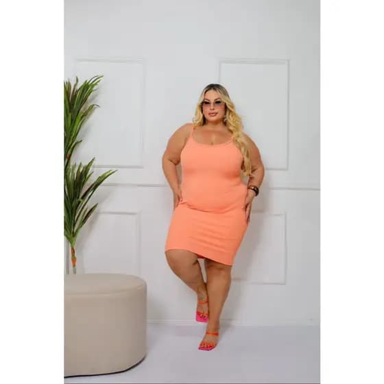Vestido Feminino Plus Size Tubinho Canelado Com Alcinha Moda Verao
