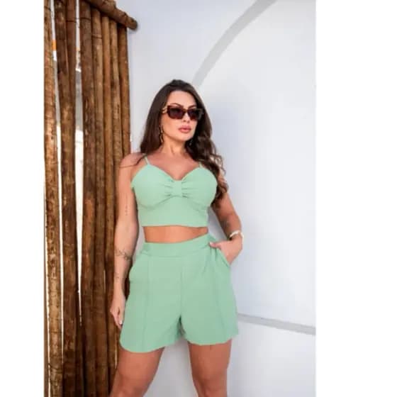 Conjunto Feminino Top com Bojo e Amarração mas short com Bojo Moda Festas