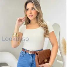 Blusa Canelada Feminina Decote Quadrado Manga Curta Blusinha Dia A Dia Casual