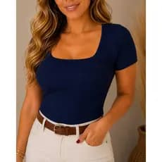 Blusa Feminina Casual Decote Quadrado Blusinha Elegante Dia a Dia