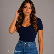 Blusa Feminina Recortes Canelada Blusinha Casual Elegante Manga Curta