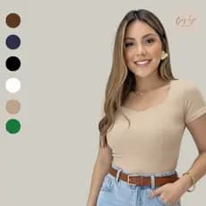 Blusa Canelada Feminina Decote Quadrado Com Recortes Blusinha Dia a Dia Trabalho