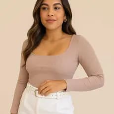 Blusa Feminina Decote Quadrado De Frio Canelado De Algodão Blusinha Casual Elegante