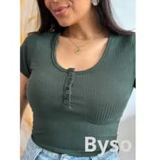 Blusa Canelada Feminina Básica Suéter Feminino Botões Frontais Manga Curta Tecido Algodão