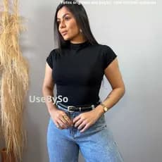 Blusa Feminina Básica Gola Alta Manga Curta Blusinha Dia a Dia Casual Elegante Trabalho