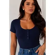 Blusa Feminina Básica Decote Redondo Botões Blusinha Suéter Casual Trabalho Dia a Dia