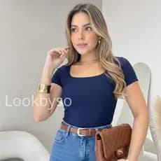 Blusa Feminina Decote Quadrado Canelado Premium Toque Macio Modelo Slim Casual Elegante Trabalho
