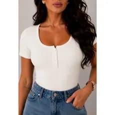 Blusa Suéter Feminina Básica Manga Curta Com Botões Blusinha Casual Dia a Dia