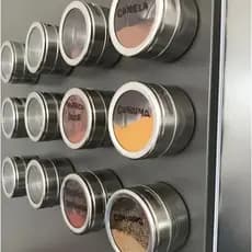 Kit Porta Temperos Imã de Geladeira Inox Porta Condimento em Inox Tampa Transparente em Acrilico