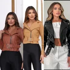 JAQUETA DE COURO FAKE FEMENINO  COM CINTO TENDENCIA 2026 ENVIO INMEDIATO