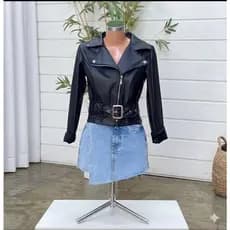 Jaqueta de Couro Sintético Feminina Look Moderno e Elegante com Cinto e Fivela envio inmediato