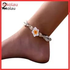 Pulseira De Tornozelo Com Flor De Concha Tecida Boêmia Feita À Mão Para Mulheres Joias Pés De Praia