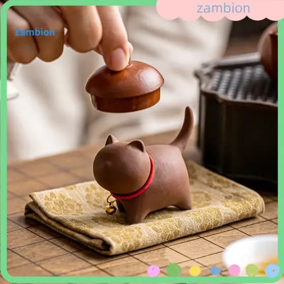 Tea Pet Kitten Shape Oriental Elegance Handcrafted Purple Sand Set – Kung Fu Decor for Home Office Tearoom Unique Gift