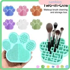 { zambion.br } Porta Pincéis De Maquiagem 2 Em 1 Tapete De Limpeza De Texturizado De Silicone Com Suporte De Secagem Org