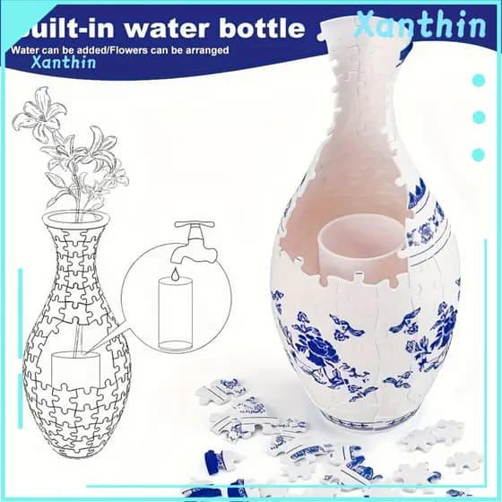 3d Puzzle Vase Diy 160pcs Jigsaw Handmade Blue White Ceramic Sea Boat Castle Plants Holder Container Educational Curved