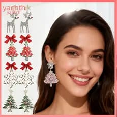 Yachth 1 Par De Brincos De Natal , Veado , Floco De Neve , Design De Árvore Gancho , Strass Brilhantes Festa