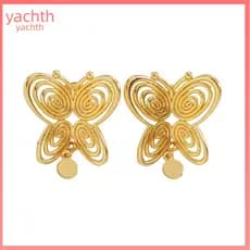 Golden Plated Earrings Women Stud 1 Pair Lightweight Hollow Spiral Butterfly Drop Non-slip Fashion Jewelry Accessories f