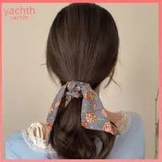 Floral Hair Band Chiffon Ribbon Print Tie with Long – Easy-to-wear Ponytail Holder Bun Half-up Hairstyle Accessory for