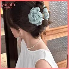 Large Hair Claw Clip 3d Flower Mesh Yarn Texture Shark Stylish and Versatile Accessory for Wear Dates Perfect for Women