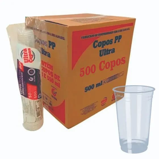 COPO 500ML DESCARTÁVEL LISO C/500 TRANSPARENTE PP ULTRA SUCO VITAMINA
