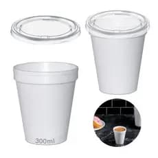 Copo Isopor e Tampa Plástica Sem Furo 300ml C/100 Térmico Branco
