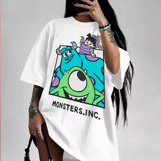 [Camiseta Premium em Algodão Puro]SISI Camiseta Basica E Oversized Estilosa Desenho Animado Filme Monstro S.A Amigos Boo