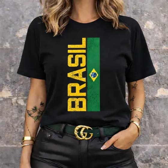 [Camiseta Premium em Algodão Puro]SISI Camiseta Brasil Feminina Estampa Bandeira do Brasil Premium Copa Seleção Brasil