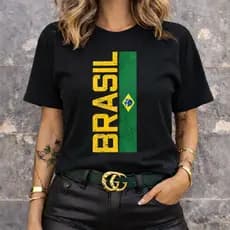 [Camiseta Premium em Algodão Puro]SISI Camiseta Brasil Feminina Estampa Bandeira do Brasil Premium Copa Seleção Brasil